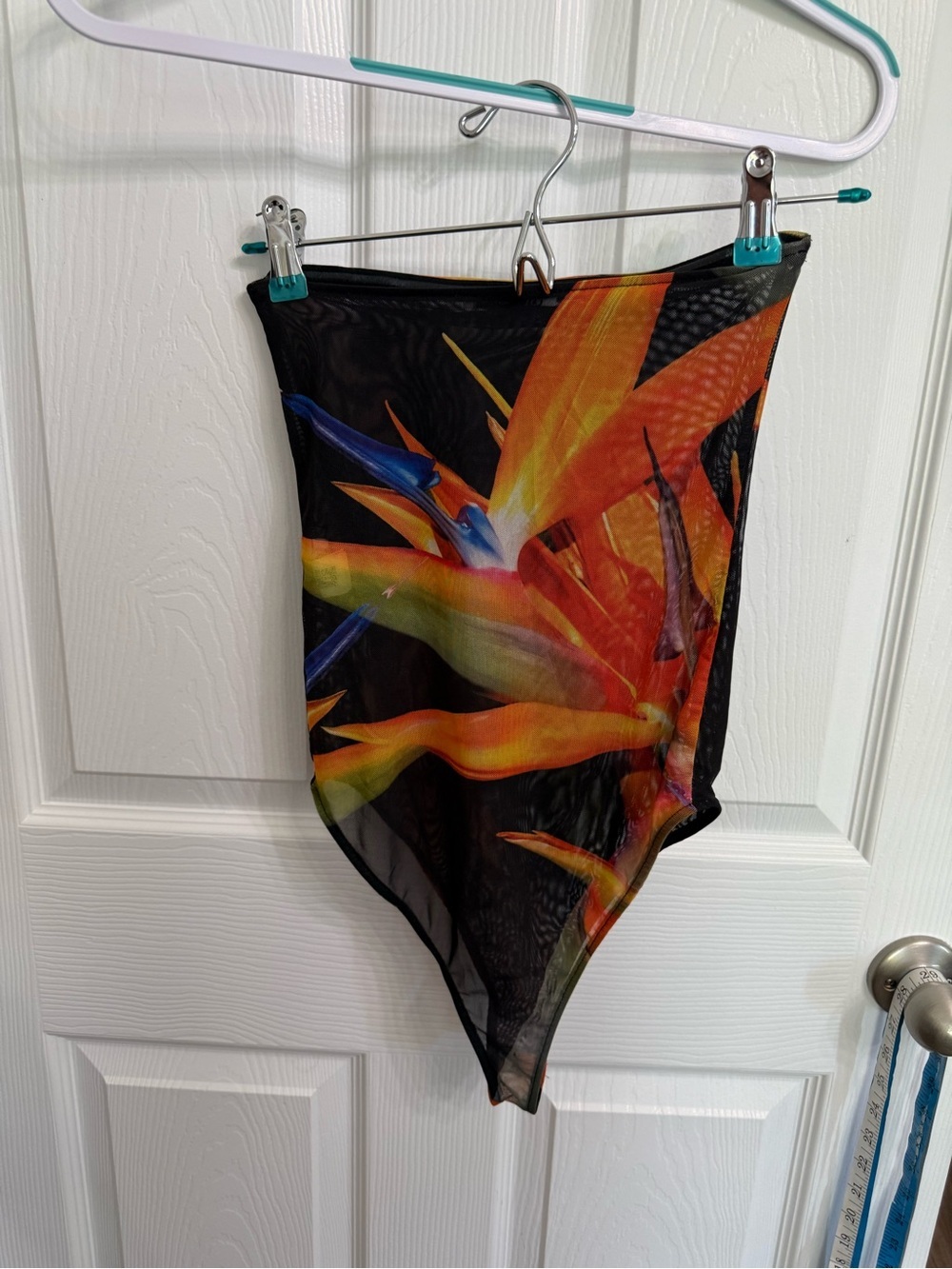 Zara Mesh Floral Print Strapless Bodysuit Sheer Tube Top Tropical Women’s S